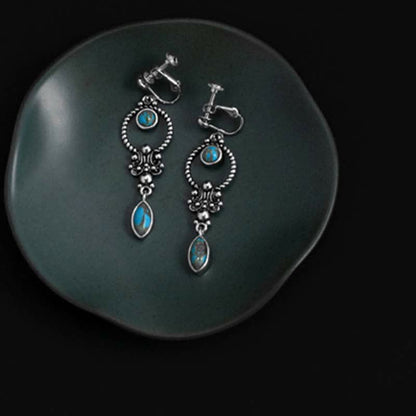 Buddha Essence 925 Sterling Silver Vintage Turquoise Waterdrop Pattern Balance Drop Dangle Earrings Earrings BS 11