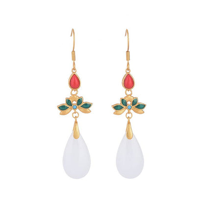 Buddha Essence FengShui White Jade Luck Drop Earrings Earrings BS 3