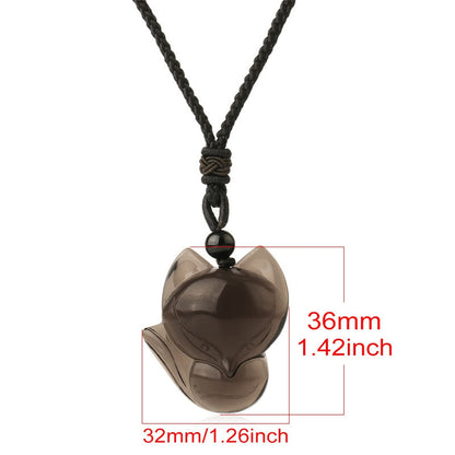 Buddha Essence Natural Black Obsidian Tiger Eye Ice Obsidian Fox Pendant Amulet Necklace