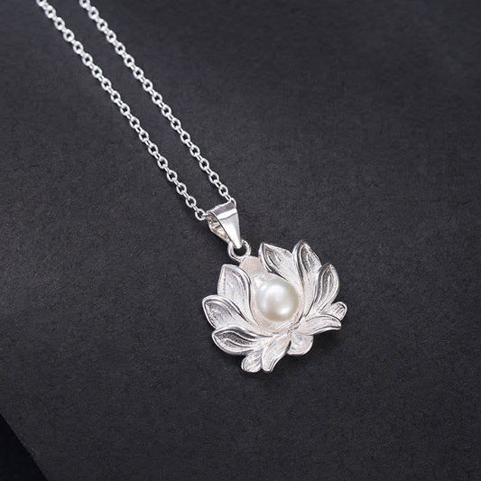 Buddha Essence 925 Sterling Silver Lotus Flower Pearl Wealth Necklace Pendant