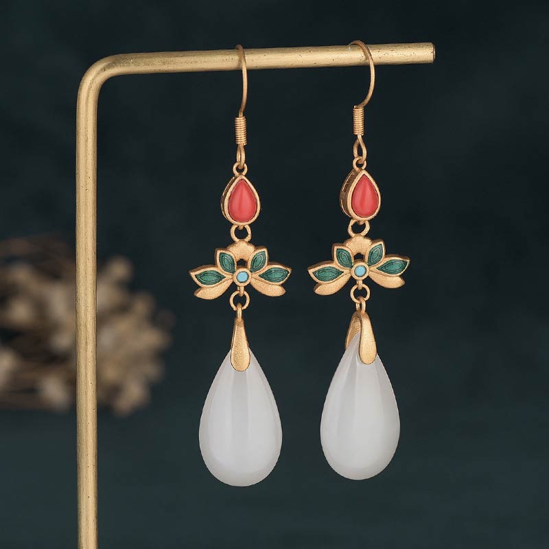 Buddha Essence FengShui White Jade Luck Drop Earrings Earrings BS 1