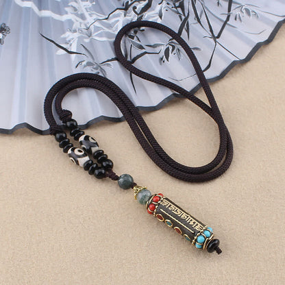 Buddha Essence Tibetan Om Mani Padme Hum Dzi Bead Wenge Wood Necklace Pendant