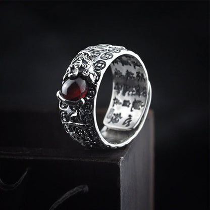 Buddha Essence FengShui PiXiu Red Garnet Wealth Ring Ring BS 1