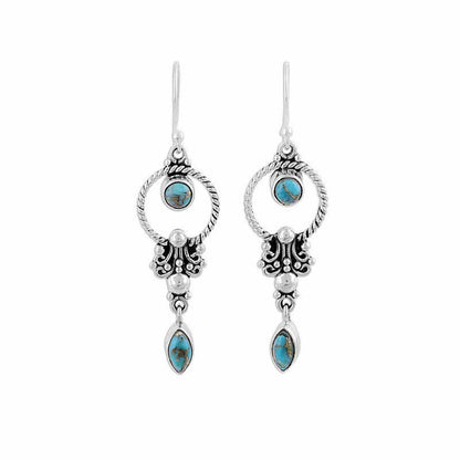 Buddha Essence 925 Sterling Silver Vintage Turquoise Waterdrop Pattern Balance Drop Dangle Earrings Earrings BS 9