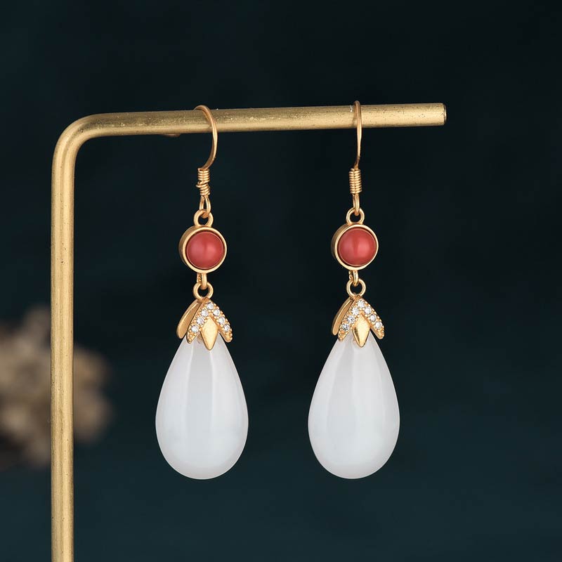 Buddha Essence FengShui White Jade Luck Drop Earrings Earrings BS 3