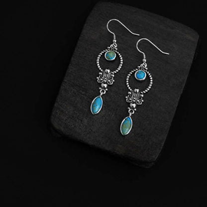 Buddha Essence 925 Sterling Silver Vintage Turquoise Waterdrop Pattern Balance Drop Dangle Earrings Earrings BS 5