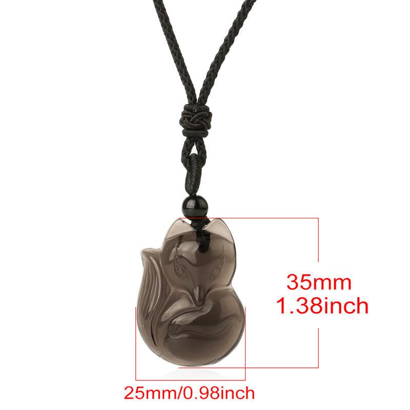 Buddha Essence Natural Black Obsidian Tiger Eye Ice Obsidian Fox Pendant Amulet Necklace