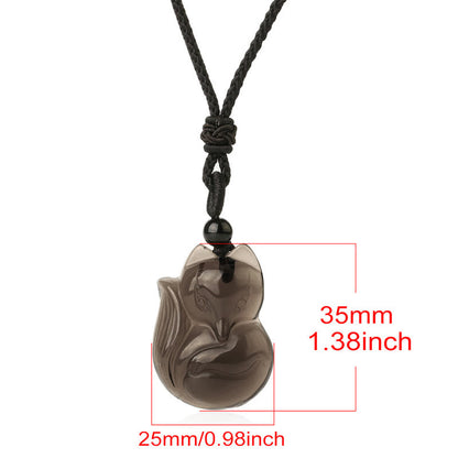 Buddha Essence Natural Black Obsidian Tiger Eye Ice Obsidian Fox Pendant Amulet Necklace