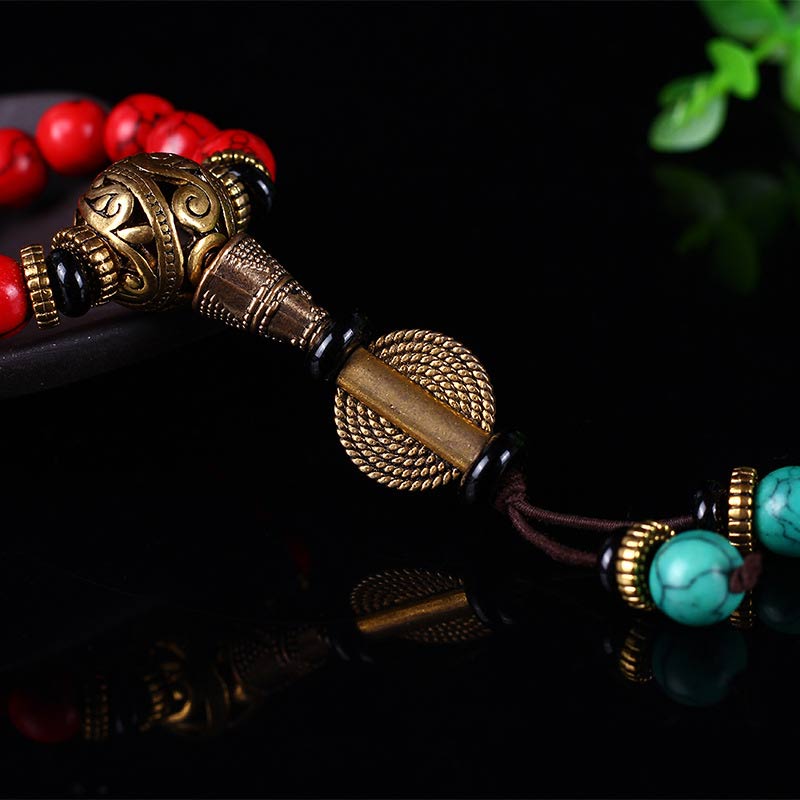 Buddha Essence Tibetan Mala Red Turquoise Lucky Necklace Bracelet Mala Bracelet BS 8