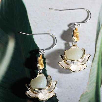 Buddha Essence White Jade Protection Harmony Drop Earrings Earrings BS 3