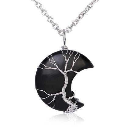 Buddha Essence Natural Quartz Crystal Moon Tree Of Life Healing Energy Necklace Pendant