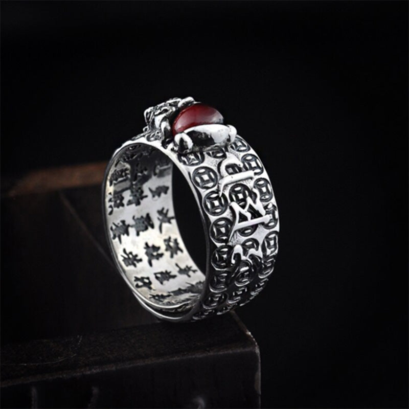 Buddha Essence FengShui PiXiu Red Garnet Wealth Ring Ring BS 3