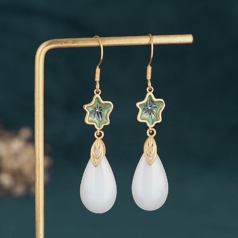 Buddha Essence FengShui White Jade Luck Drop Earrings Earrings BS 4