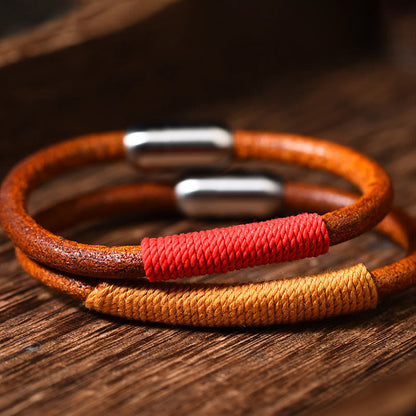 Buddha Essence Tibetan Leather Handmade Five Elements Luck Braid String Buckle Bracelet