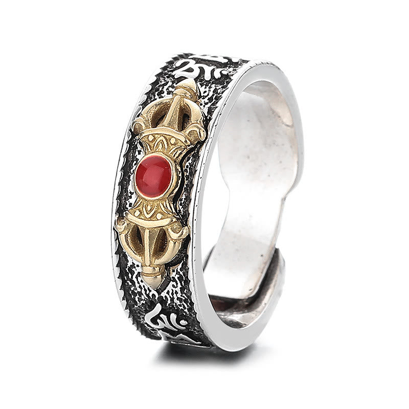 Buddha Essence Tibetan Om Mani Padme Hum Red Agate Dorje Vajra Design Wisdom Ring Ring BS 5