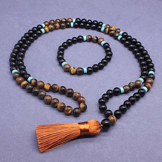 Buddha Essence Tibetan Black Onyx Peaceful Mala Set