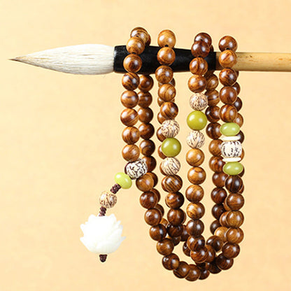 Buddha Essence Tibetan Rosewood Lotus Mala Protection Calm Necklace Bracelet